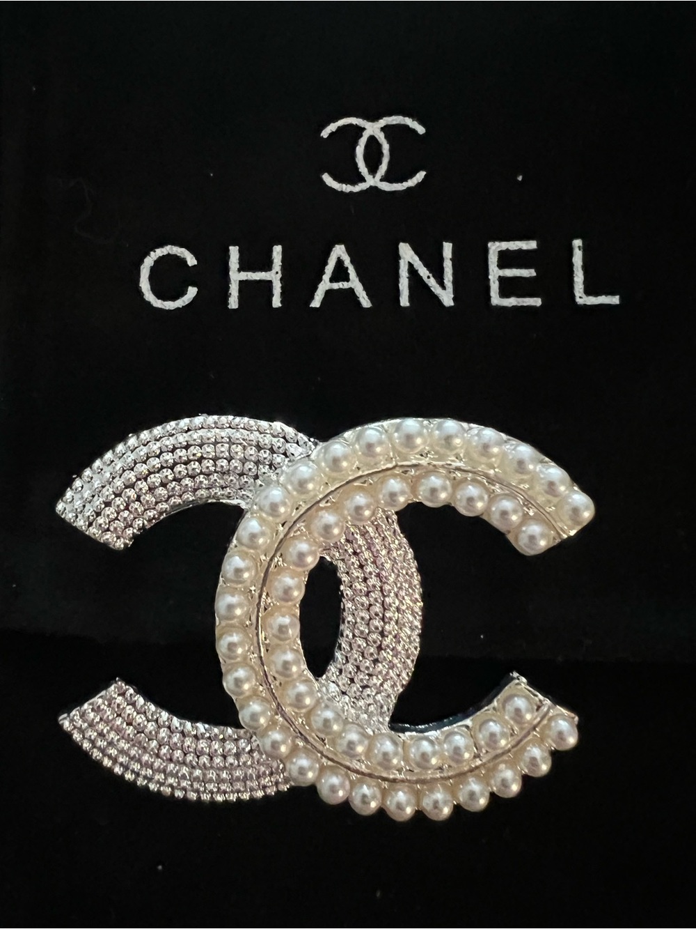 Chanel Pearl & Crystal CC Logo Brooch - Silver and Pearl